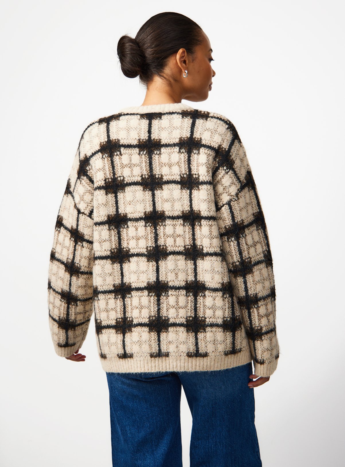 Neutral Check Print Cardigan & Scarf M - Image 4 thumbnail
